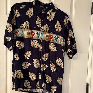 Croft & Barrow Navy Leaf and Tropical Print Shirt